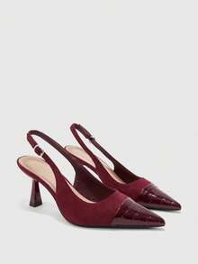 CUCCOO BIZCHIC Minimalist Solid Color Closed Toe Stiletto Heel Women Pumps - Burgundy - View 7