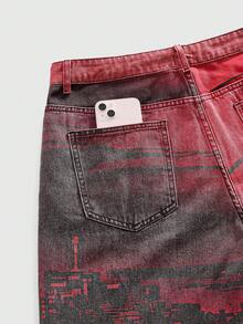 ROMWE MEN Quần Jeans Denim In Họa Tiết Thời Trang Thường Ngày Cho Nam - Đỏ - Xem 5