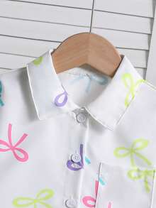 Young Girls Comfortable Bow Print Fashion Blouse - White - View 3