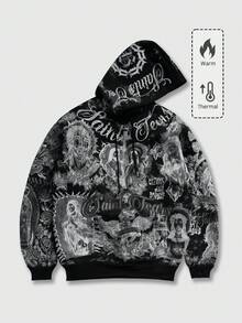 ROMWE MEN 男女通用休闲朋克街头风连帽卫衣 - 黑色 - 查看 1