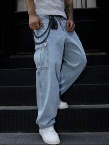 Manfinity EMRG Jeans en denim ample et décontracté avec poches pour hommes - Jean clair - Voir 3