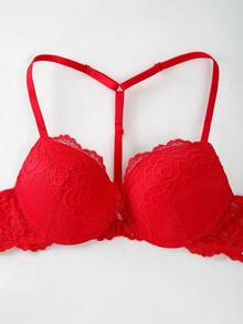 DesireSculpt 1pc High Quality Fashionable Comfortable Lace Underwire Bra For Women - Red - View 7