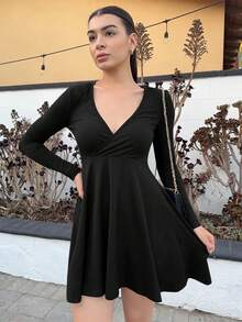 Andrea Bello V-Neck Seductive Avant-Garde Simple Women's Dress,Mini Short Dress,Fall Dresses For New Year Clothes - Black - View 6