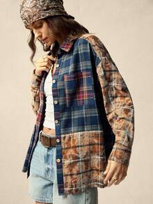 SoleilVie 女士多色格子拼接复古休闲衬衫式外套 - 彩色 - 查看 5