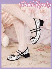 Dola Lovely 女士波点缎面可爱洛丽塔白色粗跟圆头高跟鞋，适合万圣节、圣诞节、感恩节、秋冬季情人节等场合。 - 白色 - 查看 6