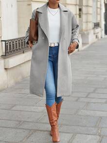 SHEIN Cottnline Abrigo de cuello con solapa de hombros caídos - Gris Claro - Ver 5