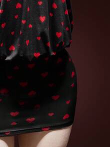 SHEIN ICON 女士性感全心印花露背红色吊带迷你连衣裙，适合婚礼、生日派对、度假、情人节派对等场合，夏季款 - 黑色 - 查看 11