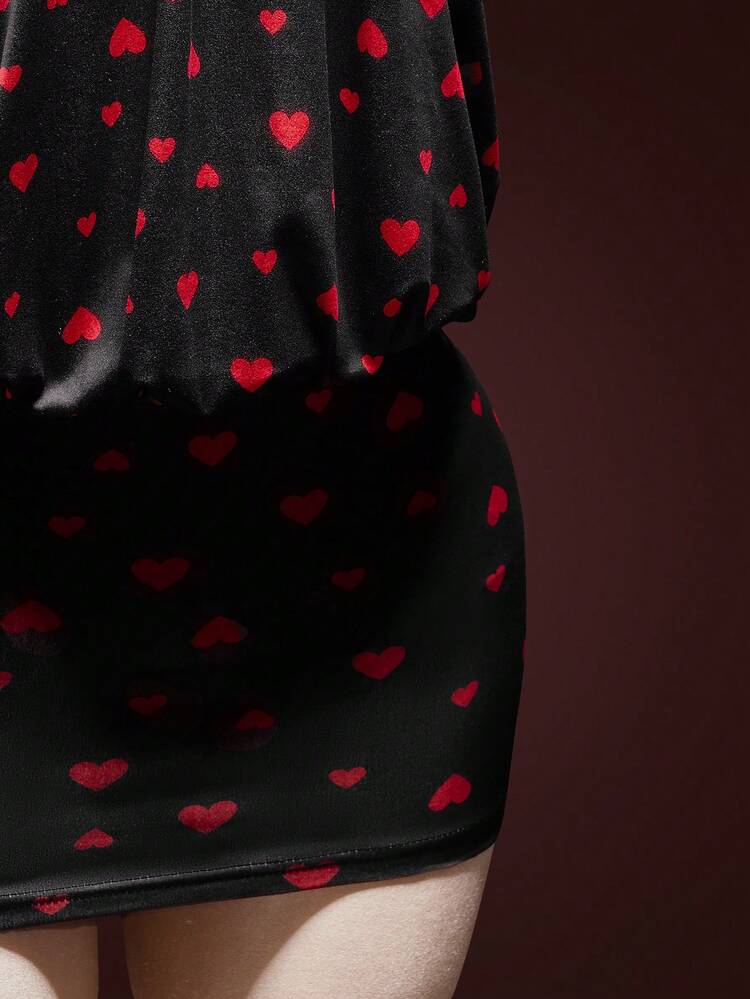 SHEIN ICON Women's Sexy Full Heart Print Backless Red Halter Backless Wedding Birthday Party Vacation Valentines Day Party Mini Dress, Summer - Black - View 11