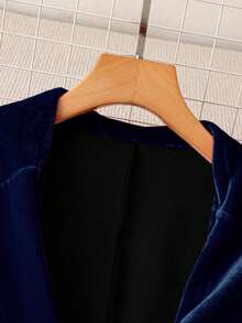 SHEIN PETITE Women's Elegant All-Match Versatile Party Velvet Blazer And Pants 2 Pieces Set, Autumn/Winter