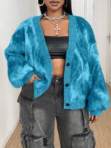 Maweii 大码扎染时尚长袖开衫 - 藍色 - 查看 5