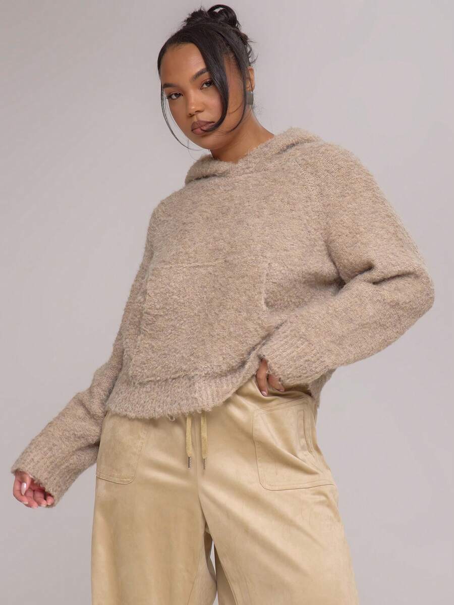 MUSERA Hanorac pufos tricotat mărime mare toamnă iarnă streetwear cool fată Y2K zi de zi casual sepia