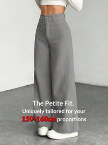 SHEIN PETITE Casual Versatile Solid Color High Waist Wide Leg Pants Business Casual Woman,Cargo Pants - Grey - View 13