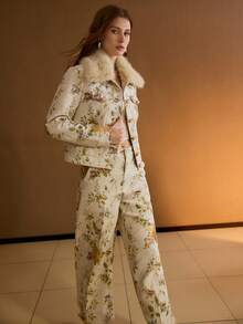 MOTF PREMIUM CONTRAST FAUX FUR BUTTON UP FLORAL PRINT JACKET - Multicolor - View 3