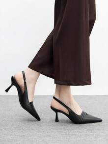 CUCCOO BIZCHIC 优雅女士露跟高跟鞋，多层绑带设计，尖头中跟鞋 - 黑色 - 查看 3