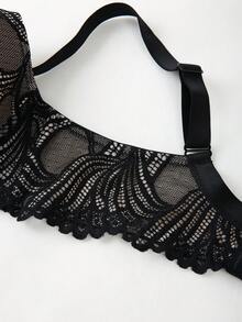 DesireSculpt 1 Peça Lingerie Sexy de Renda Retalhos em Plus Size - Preto - Visão 7