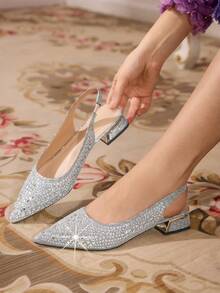 CUCCOO TILAWA 2026 Summer New Rhinestone Comfortable Versatile Slip-On French Pointed Toe Low Heel Shoes For Women For Christmas - Silver - View 2
