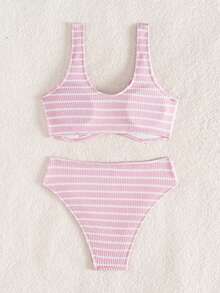 Swim Vcay Bộ bikini bandeau họa tiết sọc khối màu thời trang đi biển mùa hè cho nữ - Hồng - Xem 7