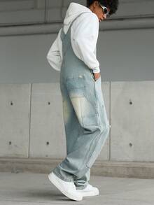 Manfinity Homme 男士休闲做旧胸带牛仔背带裤