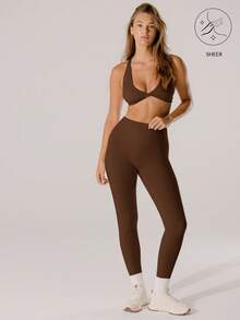 Aralina 休闲运动粉色高腰提臀紧身裤 - 巧克力棕 - 查看 9