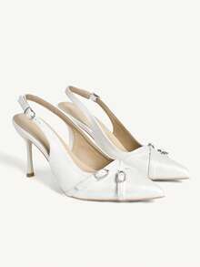 CUCCOO CHICEST Women's Pointed Toe Buckle Design Fashionable High Heels, Versatile For Daily Wear For Christmas - White - View 8