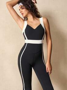 VARSITIE Mono deportivo casual de mujer con contraste de color y espalda descubierta