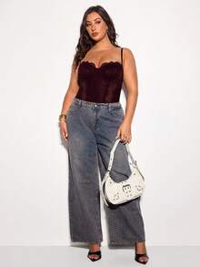 SHEIN BAE 夏季海滩度假大码服装 节日服装 派对聚会、约会旅行、外出、音乐节服装、演唱会服装、乡村音乐节服装，女士吊带蕾丝拼接黑色紧身胸衣性感新年连体衣，新年女士服装，女士紧身胸衣 - 紫紅色 - 查看 6