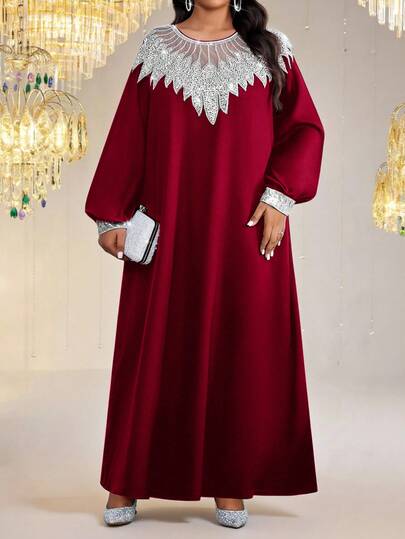 SHEIN Lady CURVE 大码优雅亮片装饰派对连衣裙