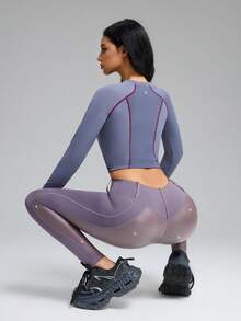 Innovista 女士高腰无缝撞色马术裤 - 紫色 - 查看 13