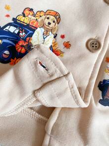 Joliand Joliand 1pc Baby Girls/Boys Elegant City Cute Pumpkin & Puppy Car Pattern Hooded Long Sleeve Sweatshirt Sweatshirt, Suitable For Casual Daily, Outings, Gatherings, Autumn And Winter,Halloween,Halloween,Fall - Apricot - View 8