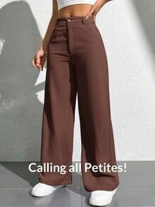 SHEIN PETITE 女式纯色简约休闲裤