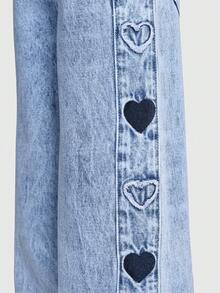SHEIN ChillGRL Young Girls Baggy Jeans Y2k Oversized Jeans Wide Leg Jeans Girls Baggy Girls Jeans Loose Jeans New Arrival 2025 Aesthetic Clothes For Teens Girls' Jeans, New Arrival For  2026, Light Wash Denim With Heart Embroidery, Side Panel Design, Relaxed Straight Leg, Versatile For Holidays, Casual Outings, School, Parties, Christmas And More Young Girl Heart Embroidered Casual Wide Leg Distressed Washed Denim Jeans, Suitable For Spring, Summer, Autumn, Winter, Street Style - Light Wash - View 6