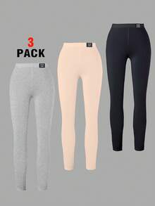 Sparklyn 3pcs Young Girl Leggings, Comfortable Stretchy Knit Casual Pants, Versatile Daily Wear, Design Fall Winter - Multicolor - View 3