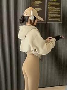 SHEIN x Carly Lawrence INAWLY Kangaroo Pocket Hoodie With Drop Shoulder Design,Long Sleeve Tops