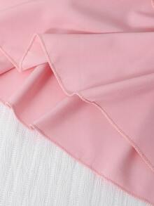 SHEIN Sparklyn Tween Girls' Fashion Elegant T-Shirt Set, White Knit Top Paired With Black Woven Cake Skirt, Top Decorated With Black Bow, Skirt With Pearl Embellishment - Pink - View 5