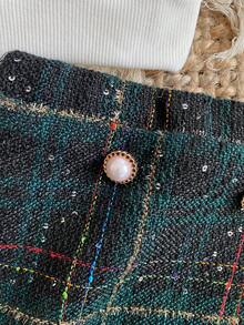 PrepCrw Conjunto de 2 piezas de sudadera con cuello redondo y decoración de lazo estilo escolar elegante y falda mini a cuadros rojos de Navidad para niñas jóvenes, adecuado para fiestas, uso diario, Navidad, festivales, otoño/invierno - Multicolor - Ver 7