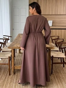 EMERY ROSE Váy quấn đính nút kim loại cỡ lớn cho nữ, thanh lịch cho tiệc tùng và năm mới - màu nâu - Xem 2