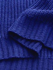 Maweii 大码女式纯色优雅毛领针织套头毛衣 - 藍色 - 查看 7