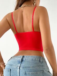 Y2K风格红色无缝高弹镂空性感露胸吊带背心，适合日常穿着、派对、音乐节、夜店等场合。 - 紅色 - 查看 2