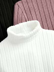 SHEIN 3件套少女休闲纯色针织高领长袖上衣 - 彩色 - 查看 5