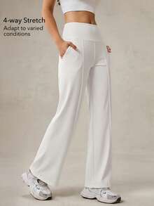 OutZeal Quần thể thao nữ màu trắng, chất liệu mềm mại, thấm hút mồ hôi, cạp cao, ống thẳng, màu trơn, thích hợp cho tập yoga, mùa xuân hè. - Màu be - Xem 4