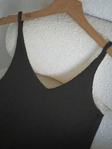 Franclia Women's V-Neck Casual Loose Solid Color Knitted Tank Top, Summer - Black - View 5