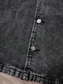 Manfinity Joysei Men's Summer Casual Black Short Sleeve Single-Breasted Pocket Denim Shirt Work Street Hang Out Urban