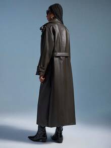 Aveloria GENKIRA Retro Style Notched Collar Double-Breasted Long Trench Coat - Army Green - View 2