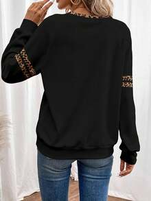 EMERY ROSE Áo sweatshirt tay raglan phối họa tiết da báo dành cho nữ, thích hợp cho mùa thu/đông, áo dài tay nữ, áo đen dài tay, áo kiểu dài tay, áo sơ mi đen cho nữ, phong cách thường ngày. - trắng - Xem 2