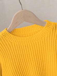 Maglia a maniche lunghe lavorata a maglia, abiti per bambini in stile coreano, maglione corto con balze alla moda e vestibilità aderente, adatto per autunno/inverno - Giallo - Visualizzare 4