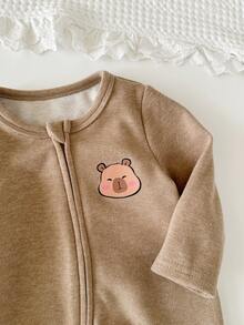 Cozy Pixies Newborn Baby Girl Cartoon Bear Pattern Knitted Soft Crew Neck Long Sleeve Romper & Pants 2pcs Set - Khaki - View 6