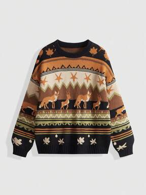 Fairycore All-Over Print Crew Neck Casual Versatile Long Sleeve Pullover Sweater