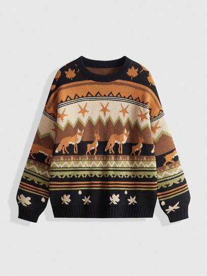 Fairycore Maglione casual a girocollo con stampa all-over, maniche lunghe, versatile