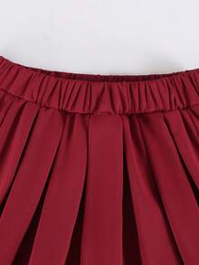 SHEIN ChillGRL 2pcs/Set Teenager Fashion Graphic Letter Print Sweatshirt & High Waist Pleated Mini Skirt,Back-To-School Graduation Sport Autumn Outfits For Girls - Burgundy - View 5