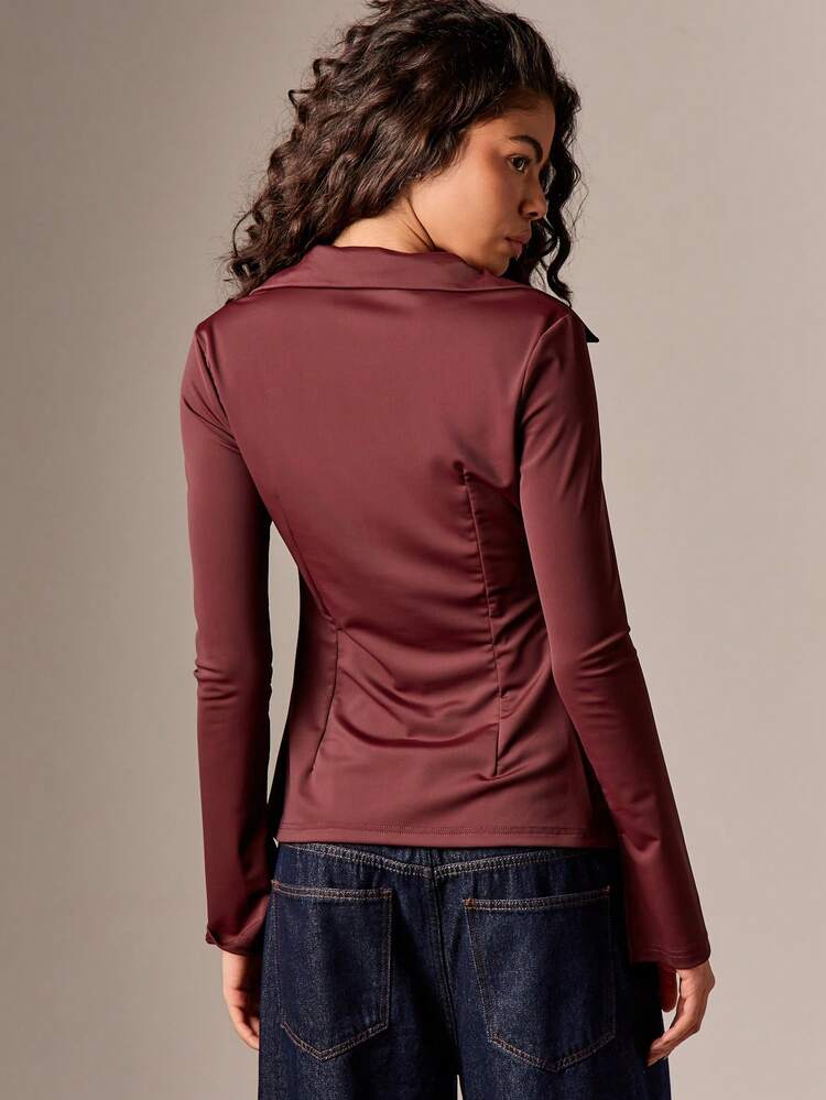 Collared Long Sleeve Shirt With Tie Detail